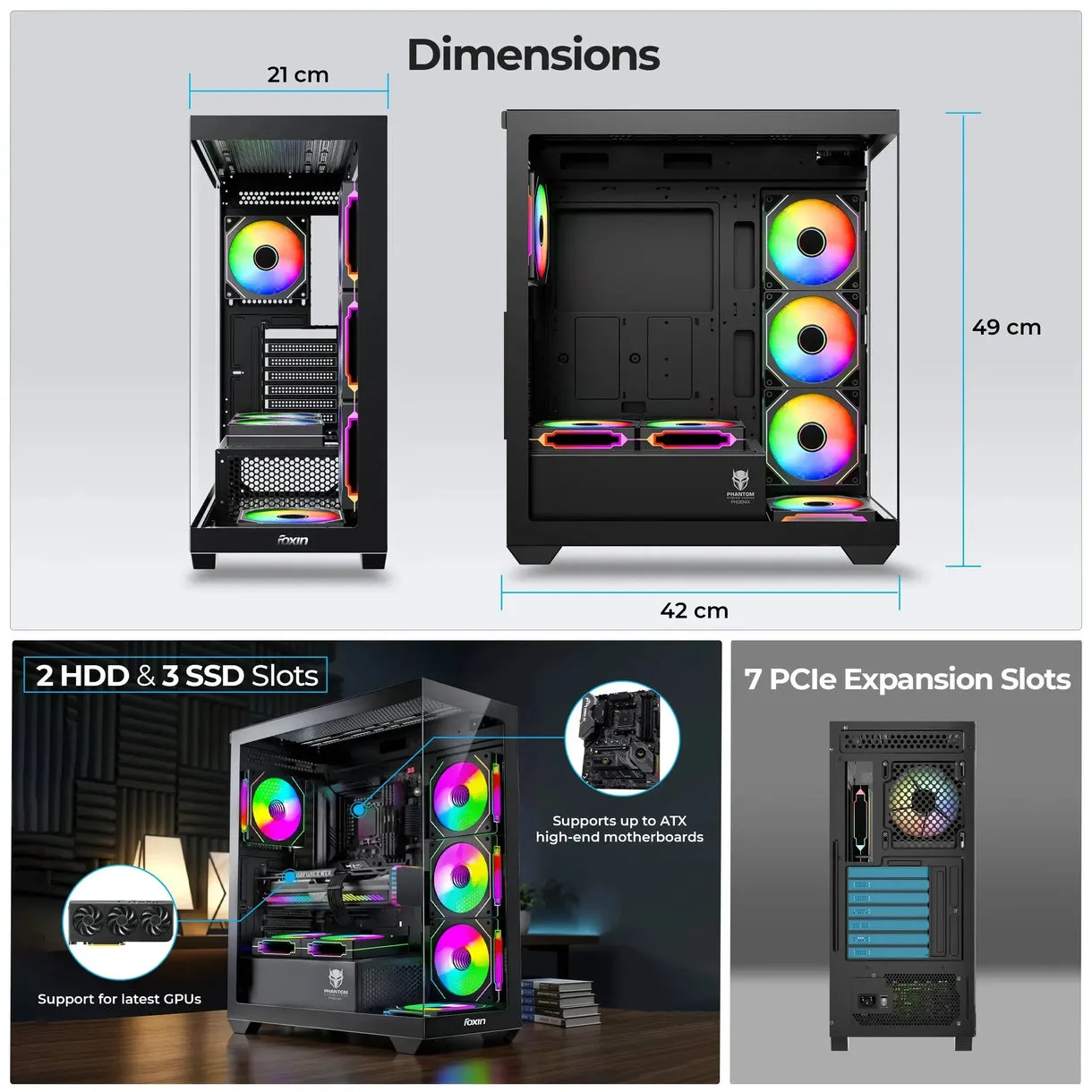 Foxin Gaming Cabinet Mid Tower ARGB Phoenix view 5
